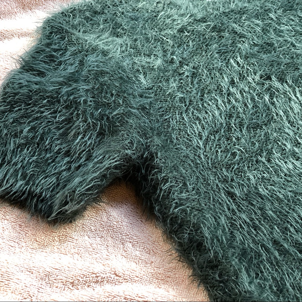 Green fuzzy above the elbow sweater